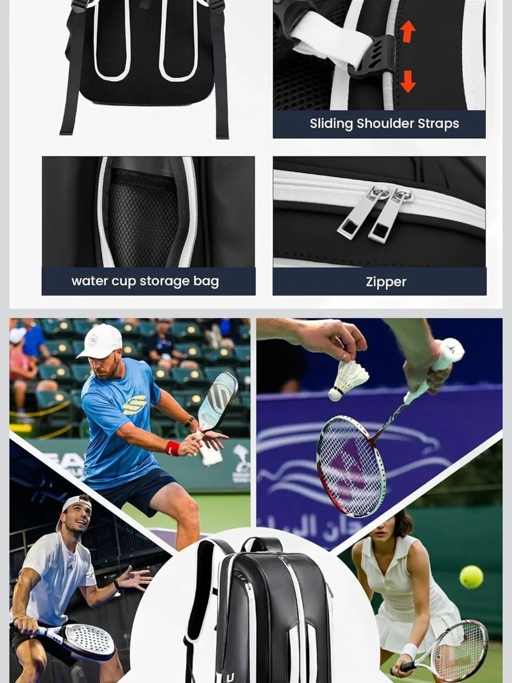 Black and White Men’s Sports and Tennis Bag